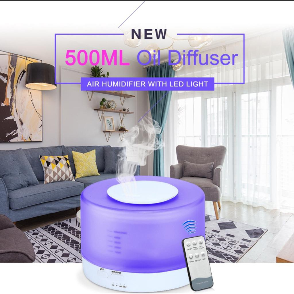 Round Design Remote Control Aroma Diffuser / Humidifier 7 LED Light Setting with FREE 10ml Essential Oil